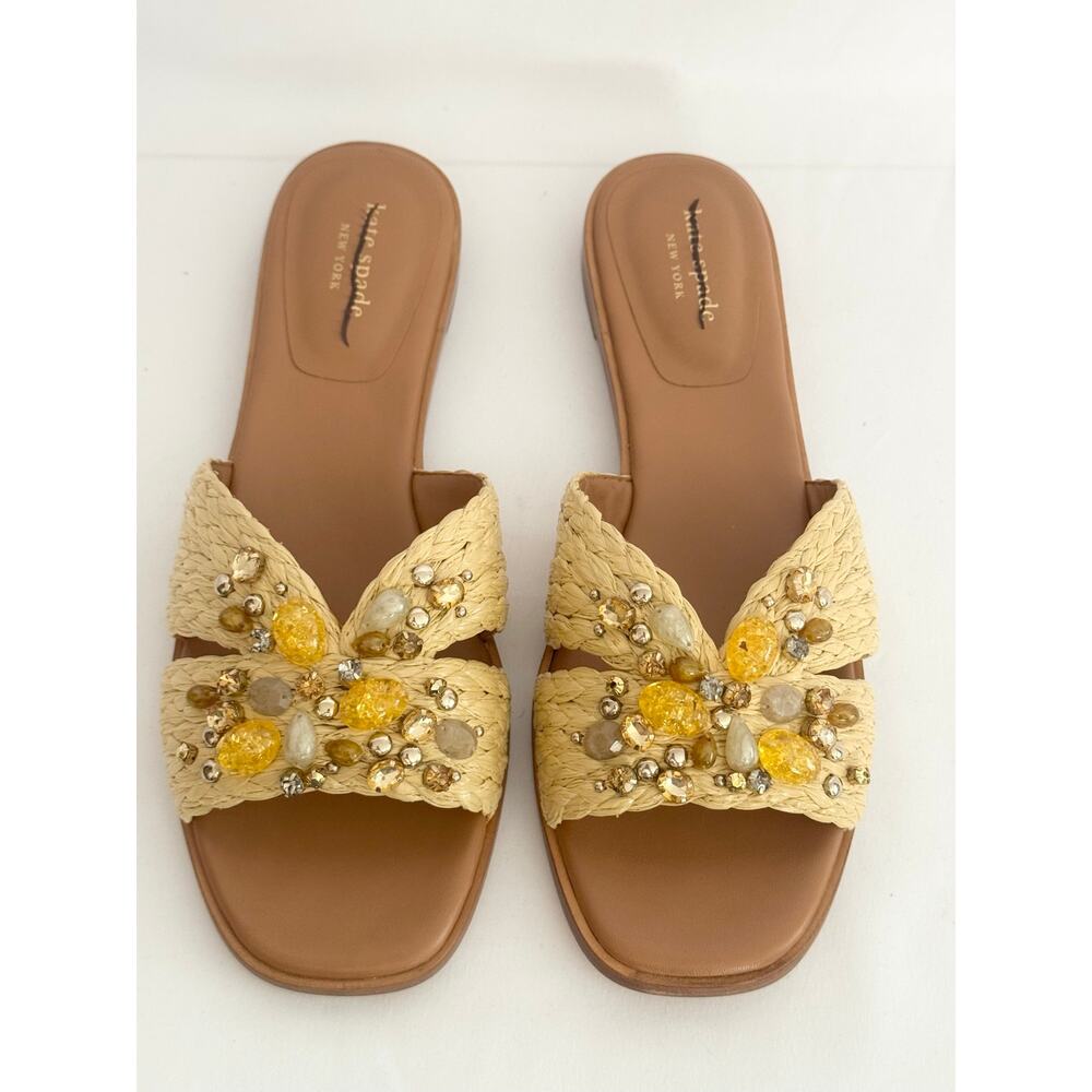 Kate Spade Dock Crystal Raffia Slides 10B NIB Defaced Sandals - Picture 6 of 14